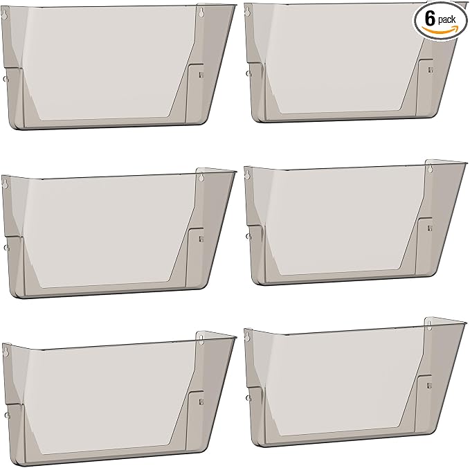 Gawerk Clear Acrylic Single Pocket, Plastic Hanging Wall Mount File Holder for Office Home (Gray, 6 Pack)