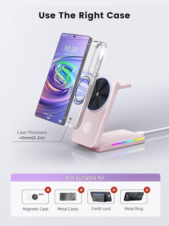 Wireless Charger for Samsung, 3 in 1 Charging Station for Samsung - Magnetic Android Charging Station for Galaxy S26 Ultra, Z Fold/Flip & Buds4 Pro - Nightstand Organizer & Bedside Charger for Travel