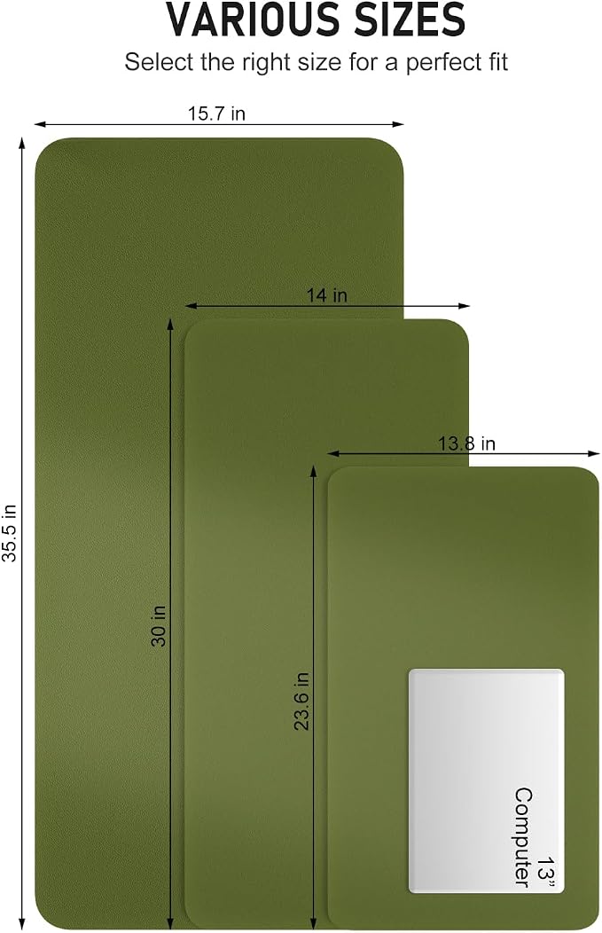 Desk Pad, 23.6" x 13.8" PU Leather Non-Slip Desk Mat Large Mouse Pad for Desktop, Waterproof Laptop Computer Writing Mat for Office, Home, Work, Gaming, Grass Green