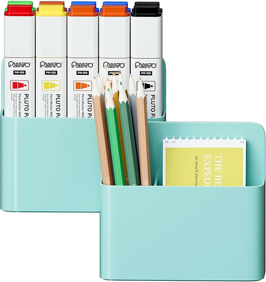 Mabrasse 2p Magnetic Dry Erase Marker Holder,Pen and Eraser Holder for Whiteboard, Magnet Pencil Cup Utility Storage Organizer for Office, Refrigerator, Locker and Metal Cabinets（Green）