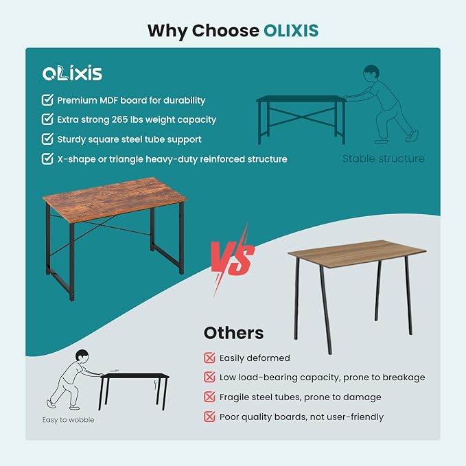 OLIXIS Small Computer Desk for Home Office, 32 Inch Writing Desk for Small Spaces, Study Table with X-Shaped Reinforcement, Sturdy Bedroom Table with Scratch-Resistant Tabletop & Metal Frame, Rust