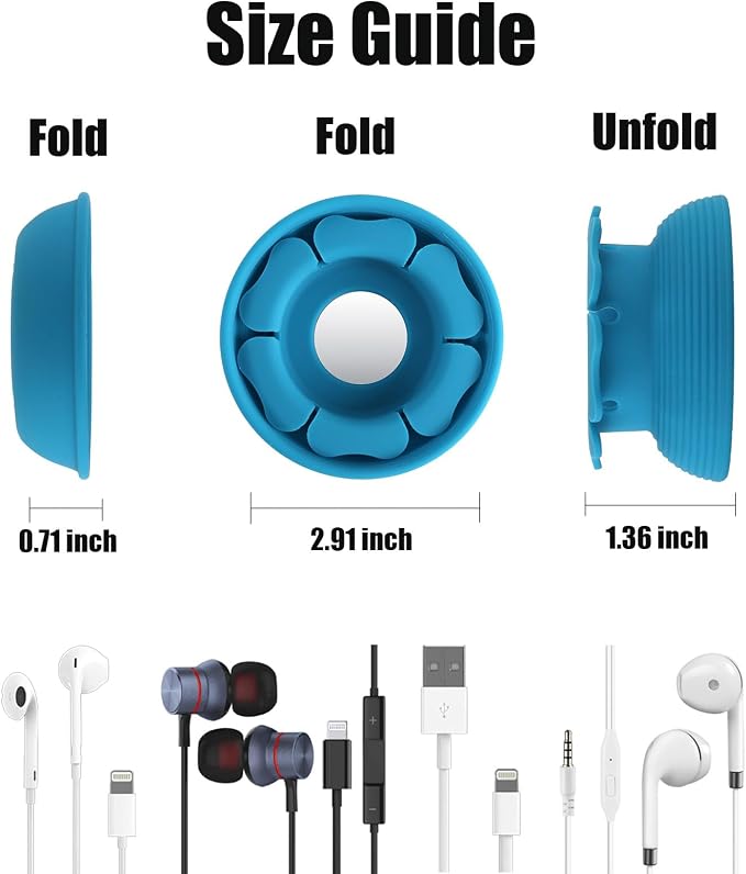 MAIRUI Wired Earbud Case Earphone Headphone Cord Organizer Earbuds Wrap Soft Silicone Magnetic Holder Storage Tangle Free Cable Winder(Peacock Blue)