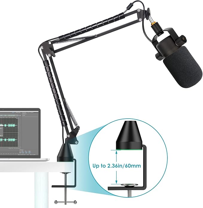 YOUSHARES Rode Podmic Stand with Pop Filter - Microphone Boom Arm with Foam Windscreen Improve Recording Quality