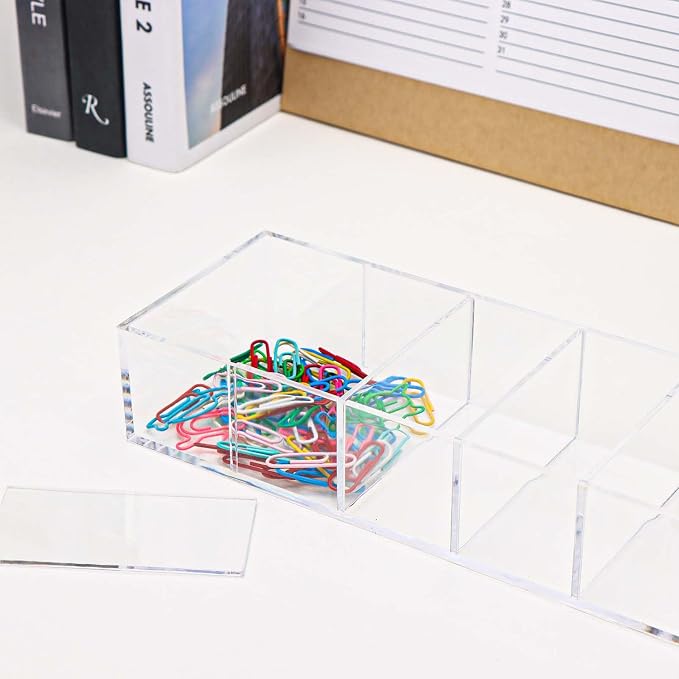 NatSumeBasics Clear Acrylic Drawer Organizer with 6 Compartments, 3.3" Width Desk Storage for Office Accessories, Not for Credit & Business Cards