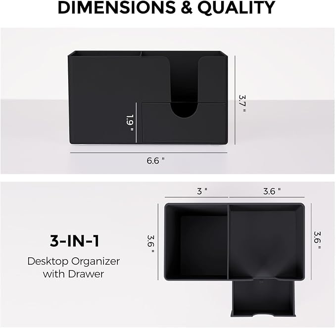 SKYDUE Small Desk Organizer with Drawer | 3 Compartments, Desk Pen Holder, For Home, School, Office & College Dorm Room