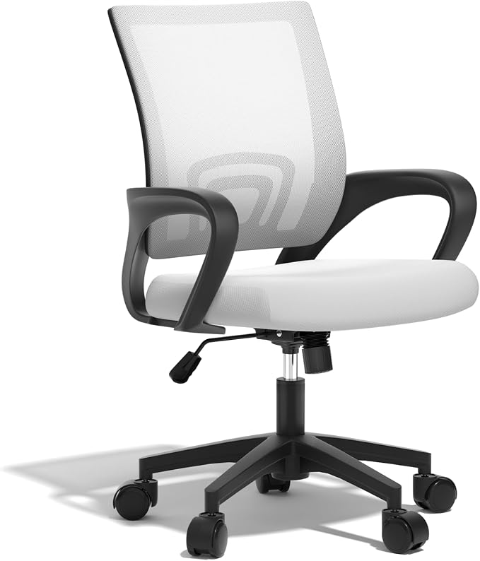 Ergonomic Mesh Office Chair, Heavy Duty 330 Lb Capacity 2 Pack, White | Mid-Back Desk Chair, Rolling Wheel, Breathable Mesh Backrest & Lumbar Support, Adjustable Height, Sponge Seat for Home Office