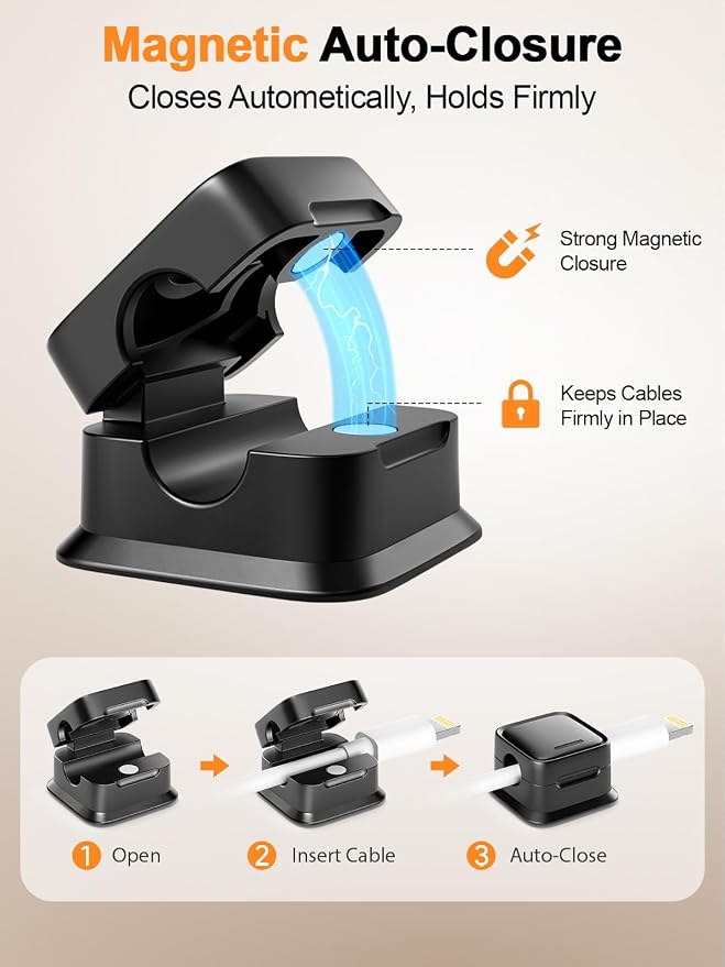 8 Pack Cord Organizer Holder,Costop Strong Adhesive Under Desk Cable Management,Magnetic Cable Clips,Wire Holder Keeper Organizer Neatly for Home,Office,Car,Desk,Nightstand,Desktop