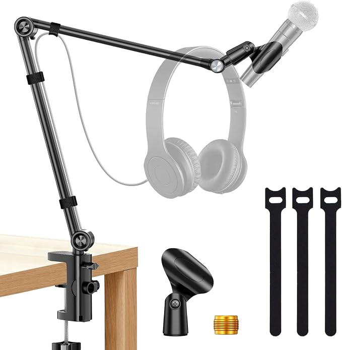 UBeesize Microphone Boom Arm, Aluminum Alloy Mic Arm Stand for Blue Yeti, HyperX QuadCast, Shure SM7B and Other Mic, 360° Rotatable Head Mic Arm Desk Mount with 3/8" to 5/8" Adapter for Podcast Gaming