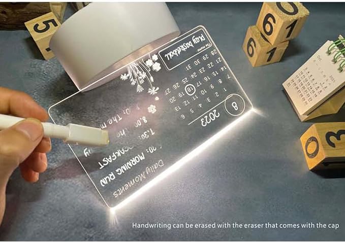 Clear Acrylic Desk Calendar LED Night Light with Stand Erasable Marker for Office Desk Memo Board To-do-list Board