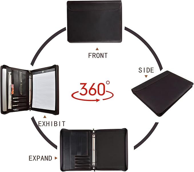 Personalized Genunie Leather Portfolio Binder, Customized Leather Portfolio for Men/Women,Business Portfolio Organizer for A4 Size Notepad, Customized Gift