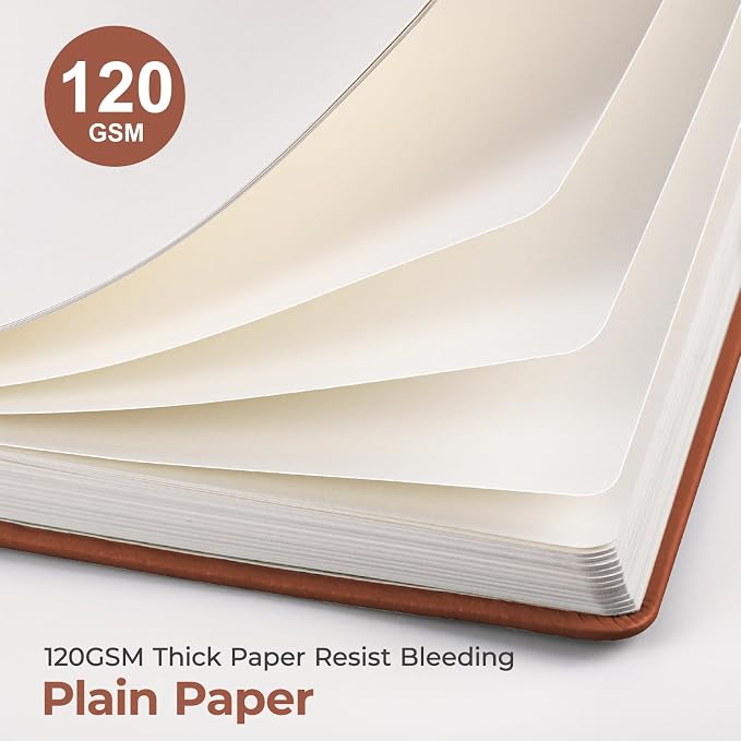 AHGXG Blank Journal Notebook, 160 Pages, A5 Medium Size (5.7'' x 8.3''), 120 GSM Thick Paper, Leather Hardcover, for Sketching, Drawing, Painting (Brown)