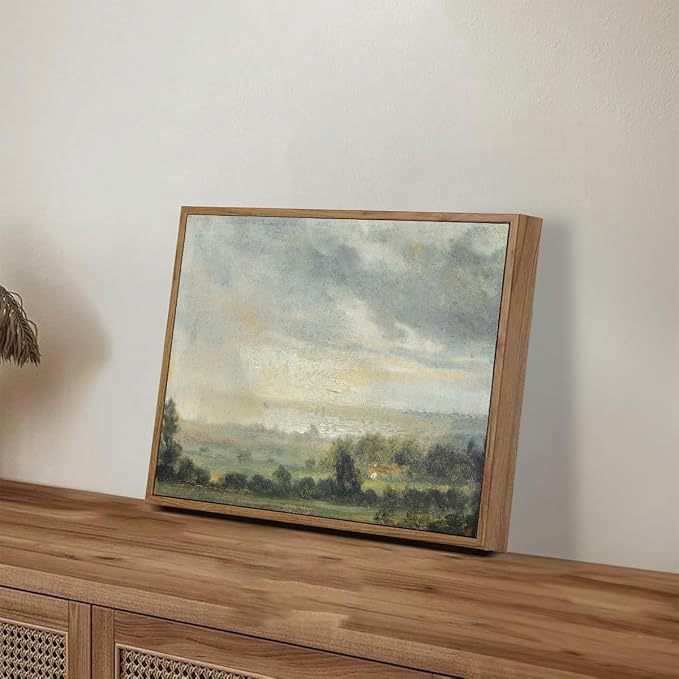 OIQArtOIQ Vintage Framed Wall Art Pastoral Landscape Canvas Art Prints Rustic Farmhouse Pictures Wall Decor Modern Cottagecore Paintings Artwork For Bedroom Kitchen Bathroom Office Living Room
