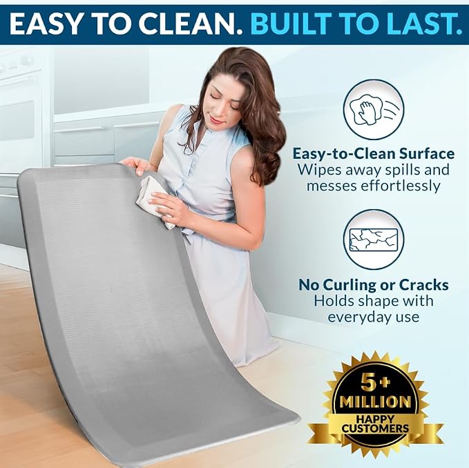 ComfiLife Anti Fatigue Floor Mat – 3/4 Inch Thick Kitchen Mats for Floor, Standing Desk Mat, Kitchen Rug – Comfort at Home, Office – Durable – Stain Resistant – Non-Slip Bottom (20" x 32", Silver)