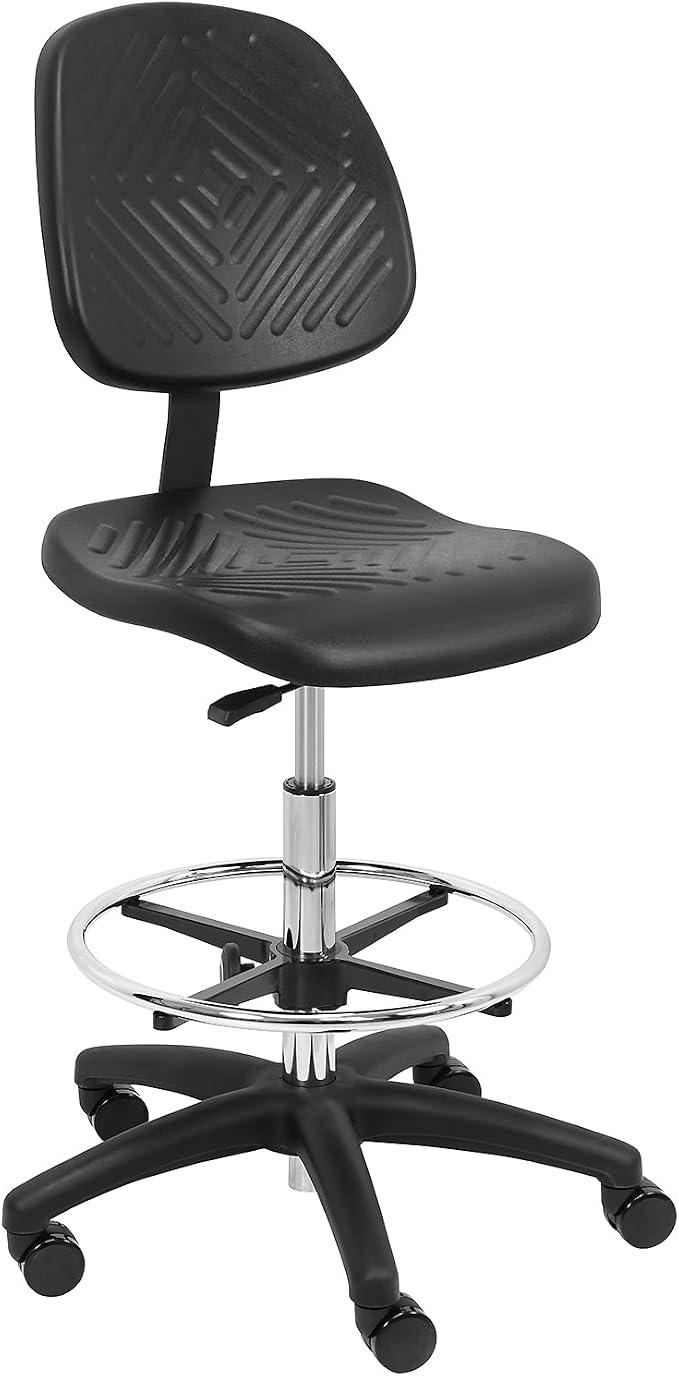 BenchPro High Back Deluxe Polyurethane Chair with 18” Adjustable Footring and Heavy Nylon Base, 21.5"-31.5" Height Adjustment, 450 lbs Capacity