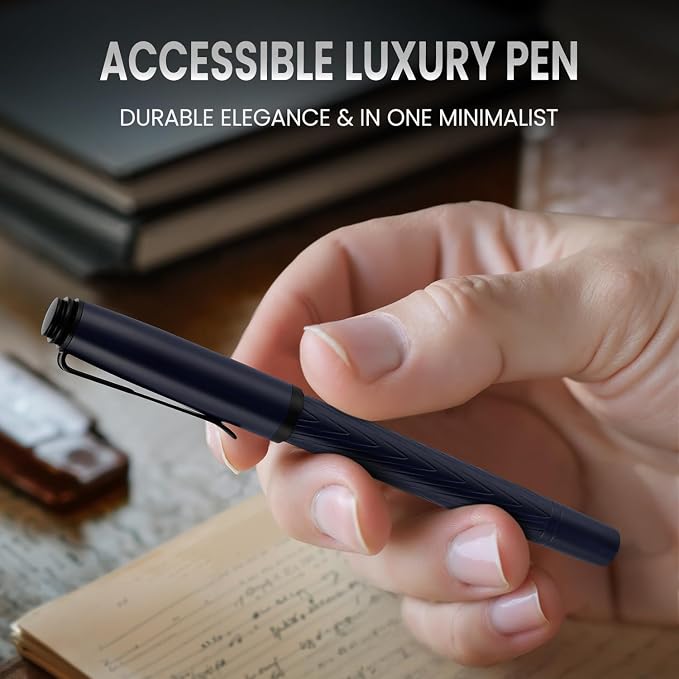 Origin-Joy Luxury Metal Pen Set, Professional Executive Heavy Nice Gift Pen with 3 Rollerball Refills 0.7mm for Men (Blue, Capped & V Fluted)