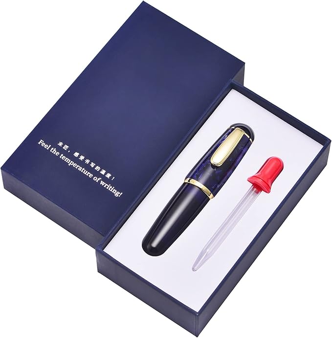 Lanxivi Majohn Q1 Fountain Pen Fine Point Purple Blue Acrylic, Little Fat Man Eyedropper Filling Pocket Pen Large Capacity