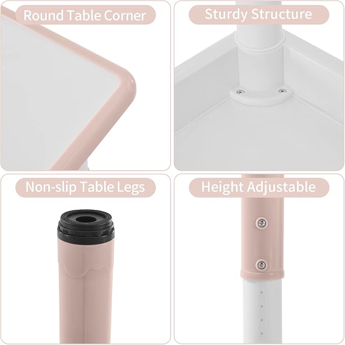 DOREROOM Adjustable Kids Table & 4 Chairs Set, 47.2" L x 23.6" W, Pink | Graffiti Desktop,Table Supports 300 lbs,Toddler Ages 2-8，FSC-certified, Children Activity Table for Daycare, Classroom, Home