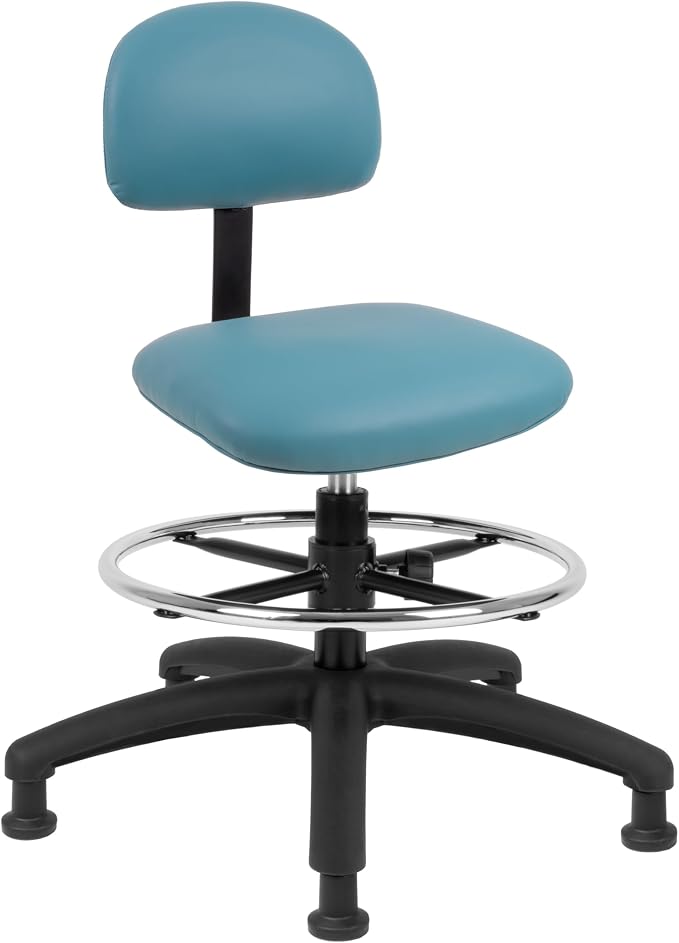 FSS Series Square seat Mid-Stool (19"-27") seat height chair. Fabric Vinyl-for Office, Garage, Desk, Shop, Computer, Doctor, Medical, Easy to Clean! 18" Footring (Aqua, Mid Stool, Glides)