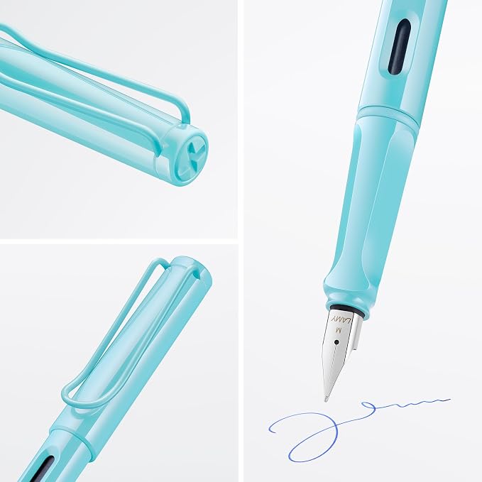 LAMY safari aquasky - Fountain Pen with ergonomic grip & polished steel nib in size B - ideal for any Writing & Calligraphy - including LAMY T 10 blue cartridge - Right-Handed