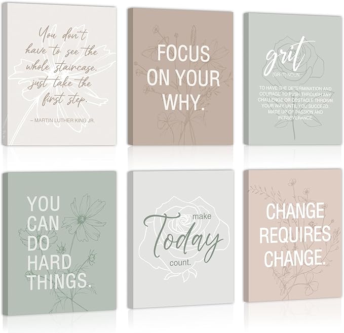 CHDITB Inspirational Framed Canvas Wall Art Set, Motivational Quotes Wall Decor, Botanical Flower Line Art, Positive Affirmation Poster, Minimalist uplifting Prints For Bedroom Office Decor 12”X16”x6