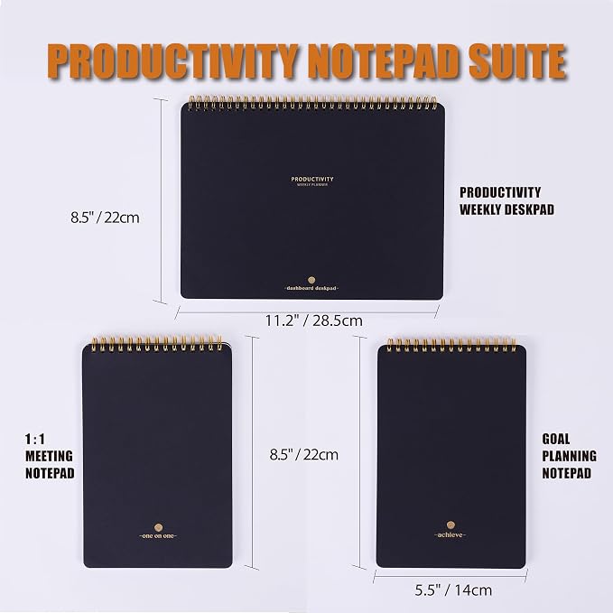 Productivity Notepad Suite - Bestselling Set Of 3 Notebooks, Including Weekly Planner, Goal Setting & 1:1 Meeting Notes- Keep Your Daily Projects, Clients, Meal & Responsibilities Organized