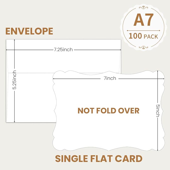 100 Pack Blank Invitations with Envelopes, Goefun 5 x 7 Postcards and A7 Envelopes Self Seal for Wedding, Graduations, DIY Cards, Thank You Cards & All Occasion