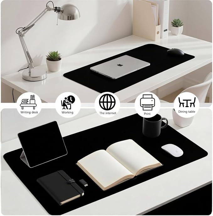 Dual-Sided Desk Pad with Mini Keyboard Brush, 31.5'' x 15.7'' Natural Cork & PU Leather Desk Protector Mat, Waterproof Non-Slip, Computer Desk Mat, Desk Matt for Desktop for Office and Home Work