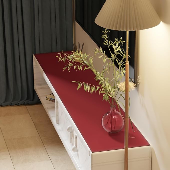 Faux Leather Table Cover,1.8mm Thick,17x54 Inch Desk Cover,Dresser Cover Top,Dresser Protector Top,Dresser Cover,End Table Cover.(Black+Wine Red,17x54)