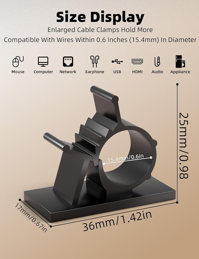 Viaky 30Pcs Black Wire Clips,Self Adhesive Cables Clips Cable Organizer | Adjustable Cable Organizer Cord Holder for RV, Car, Workshop, Audio Cables,Cables Clamps for 0.5 Inch (12.5mm) Cables