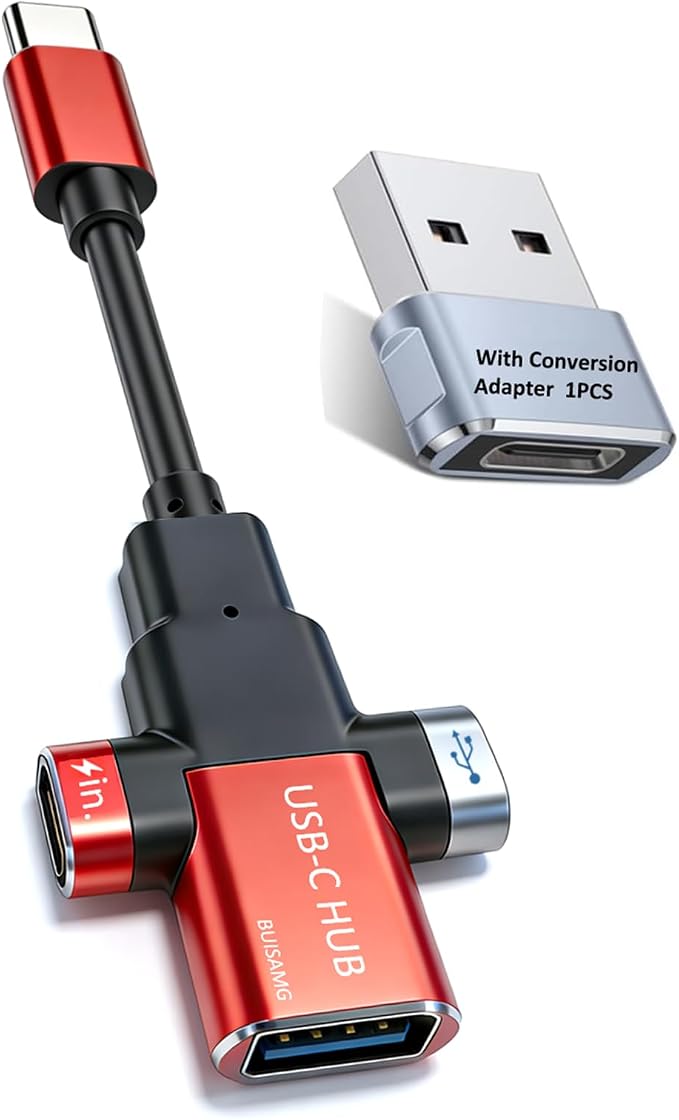 Small USB C HUB for Laptop, 60W Fast Charging and 480Mbps Data Transfer USB C Docking Station, USB C Splitter, USB C Dongle for MacBook Pro, iMac, iPhone 17, XPS. (HUB+USB Adapter, 2-pcs)