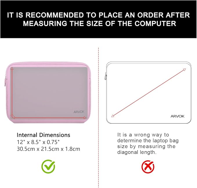 Arvok 11 11.6 12 Inch Laptop Sleeve Case for MacBook Air 12, Water-Resistant Neoprene Notebook Computer Tablet Sleeve, Carrying Bag Cover for Chromebook/HP/Dell/Lenovo/Asus/Acer, Pink
