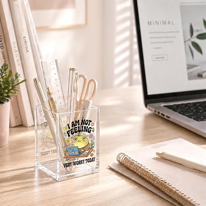 I Am Not Feeling Very Worky Acrylic Pencil Holder Cup for Coworkers | Funny Frog Gifts for HR Employees Boss Friends, Sarcastic Office Decor Office Desk Organizer Gifts, Office Desk Accessories