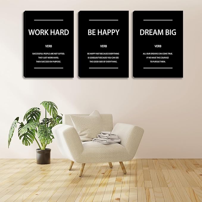 Motivational Affirmation Wall Art Inspirational Poster Prints Encourage Office Wall Decor Art Prints Black Pictures Painting Stretched and Framed Ready to Hang for Living Room Bedroom (36" Wx16 H)