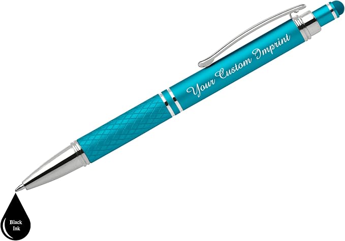 Custom Engraved Personalized Pen Gift Set - 2 Pack of Soft Touch Metal Ballpoint Pens with Gripper & Gift Box - Luxury Customized Pens with Name (Teal)