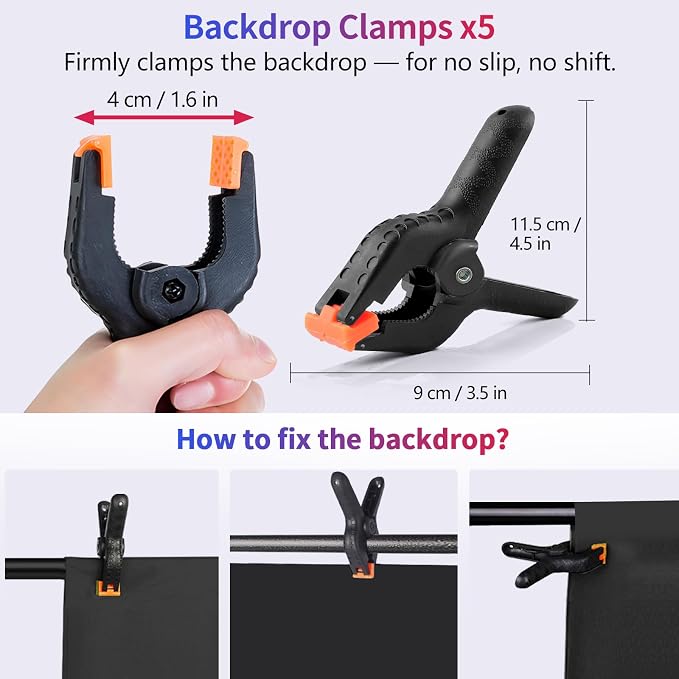 Black White Backdrop Screen with Stand Kit 5x6.5ft for Photo Video Studio, 2-in-1 Revisible Black Backdrop White Screen with T-Shaped Photography Background Support Stand and 5 Clamps