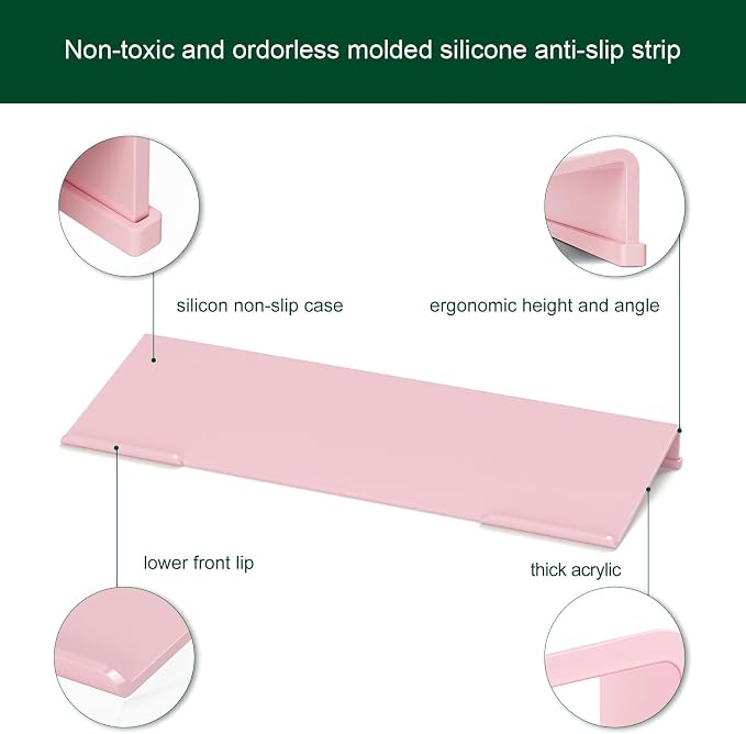 Computer Keyboard Stand Holder - Ergonomic Acrylic Keyboard Stand for Desktop Comfortable Keyboard Tray Riser with Silicone Anti-Slip Strip for Home School Office Desk Accessory, Lightpink