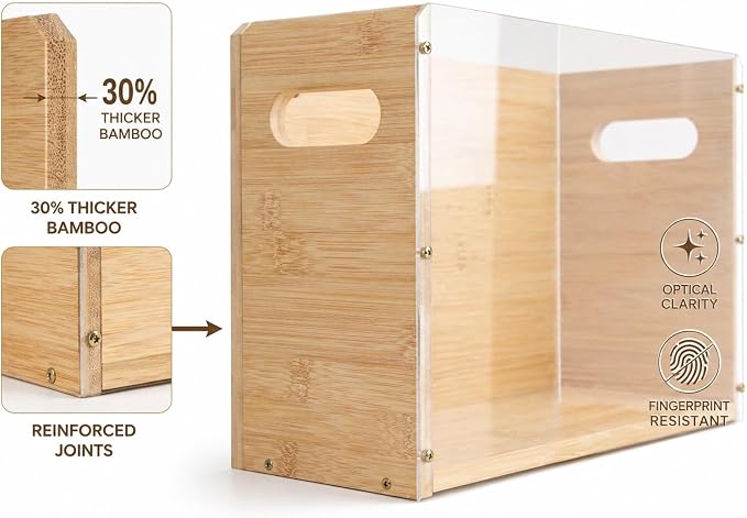 2 Pack Premium Thickened Bamboo Desktop Hanging File Organizer - Heavy Duty Portable Desk File Box with Handles, Sturdy Storage Crate for Letter Size Documents & Home Office