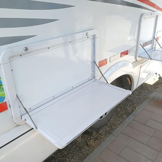 RV Caravan Picnic Folding External Table, Wall Mount Flip Fold Down Desk, Floating Desk Shelf for Camper Van Traile, Wall Mounted Hanging Dining Table Computer Workstation Trestle Drop Leaf Tables
