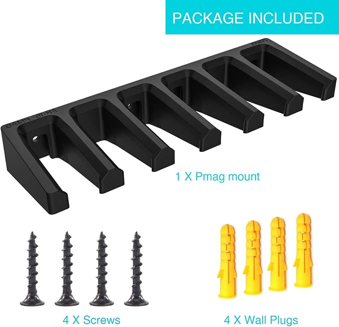 Solid ABS 6-Slot PMAG Wall Mount & Magazine Rack | Standard Capacity Mag Holder, Home Tactical Storage, Heavy Duty Display Stand, Room Organizer
