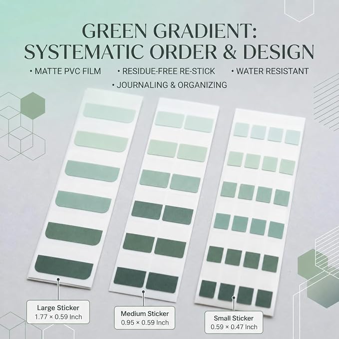 420Pcs Gradient Index Tabs, Translucent Sticky Note Tabs for Annotating Books & Bible, Aesthetic Reading, Study, Journaling & Office Supplies, 3 Size Clear Page Markers Stickers (Green)