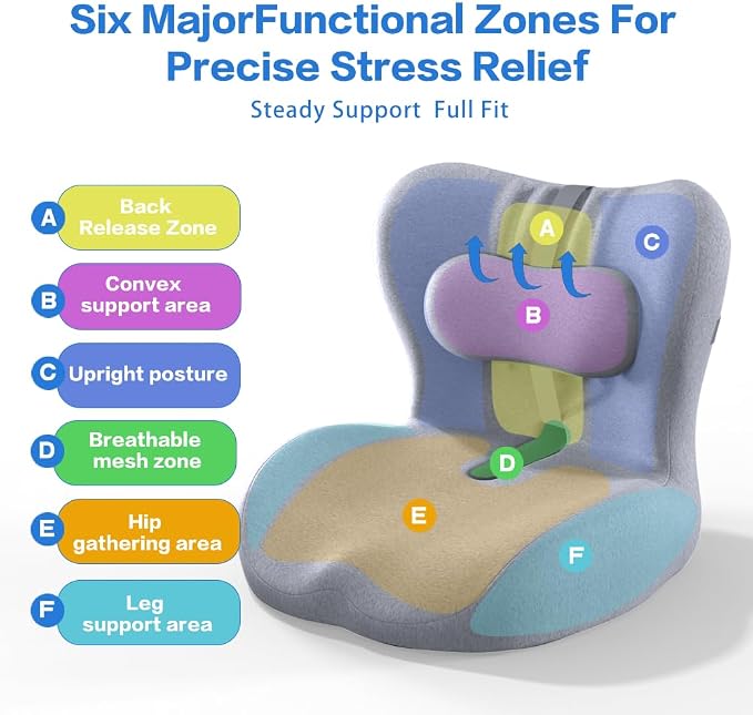 Memory Foam Seat Cushion for Office Chair,Sciatica Pain Relief Coccyx Cushion for Tailbone Pain,Orthopedic Gel Seat Cushion for Car,Non-Slip Bottom and Breathable Cover(Grey)