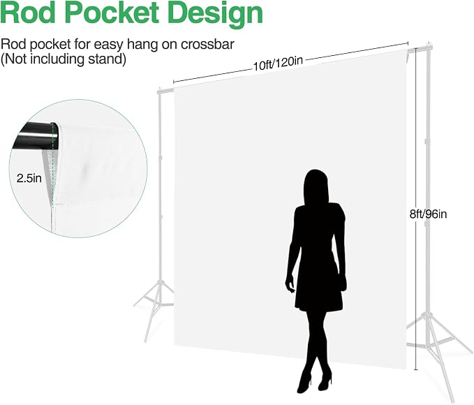 White Backdrop for Photoshoot 10x8ft (WxH), White Backdrop Curtain Backdrop for Photography Polyester Collapsible Background Screen for Portrait, Product Video, Pet, Photo Studio