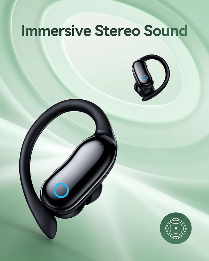 GNMN Active Noise Cancelling Ear Buds Wireless Earbuds 96hrs Playback Bluetooth Headphones Dual Battery Display Stereo Bass Earphones with Earhooks Microphone IPX7 Waterproof for Sports/Runing/Workout