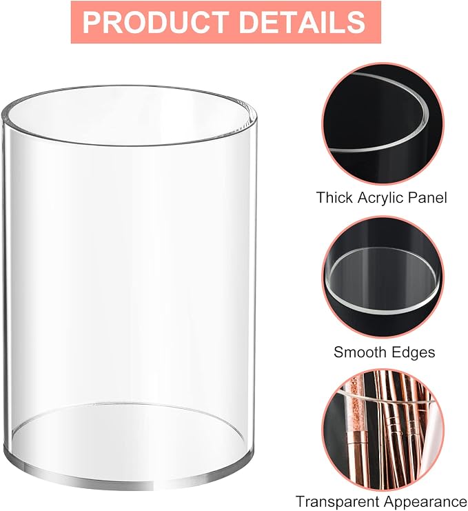 Mototo 4 Pieces Clear Acrylic Pen Holder Round Acrylic Pencil Cup Clear Makeup Bush Holder Acrylic Desktop Stationery Organizer for Office School Home Desk Accessories (4 Pack, Round)