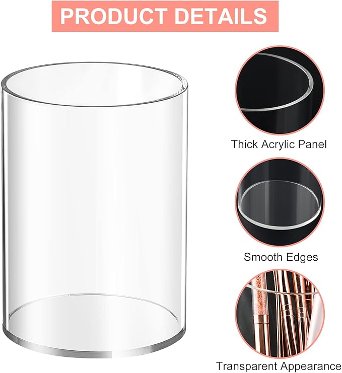 Mototo 6PCS Clear Acrylic Pen Holder Pencil Cup Office Desk Organizer Case | Toothbrush Utensil Holder Marker Makeup Brush Organizer Pencil Box Coffee Stirrers Storage Container for Classroom Counter
