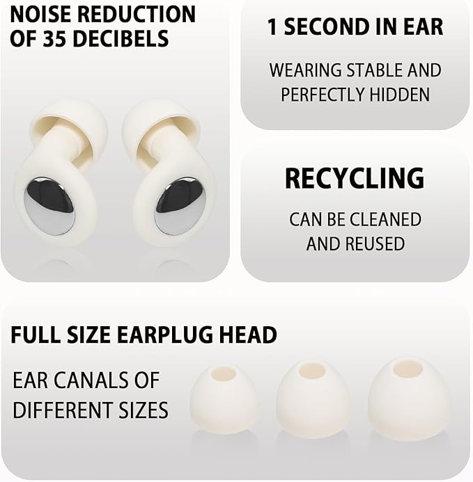 Adhiper Ear Plugs for Noise Reduction 35db Ear Protection, Silicone Reusable Earplugs with 4 Pairs Ear Tips & Small Box for Sleep, Concerts, Work, Study - Skin