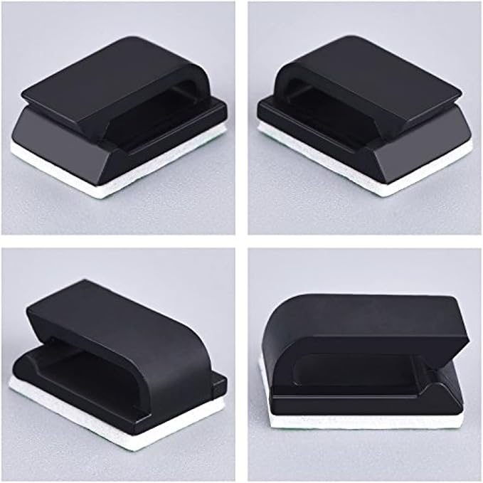 Hicarer 100 Pcs Christmas Light Clips Adhesive Hooks for Outdoor String Cable Wire Clips Adhesive Wire Management Cord Holder for The Wall, Under Desk, Car, Home and Office (Small, Black)