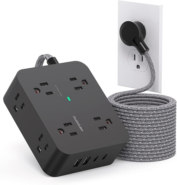 Surge Protector Power Strip 15 Ft Long Cord, HANYCONY Extension Cord 15 Feet with 8 Outlets 4 USB Ports(2 USB C), Flat Plug, Desk Charging Station for Home Office College Dorm Room Essentials