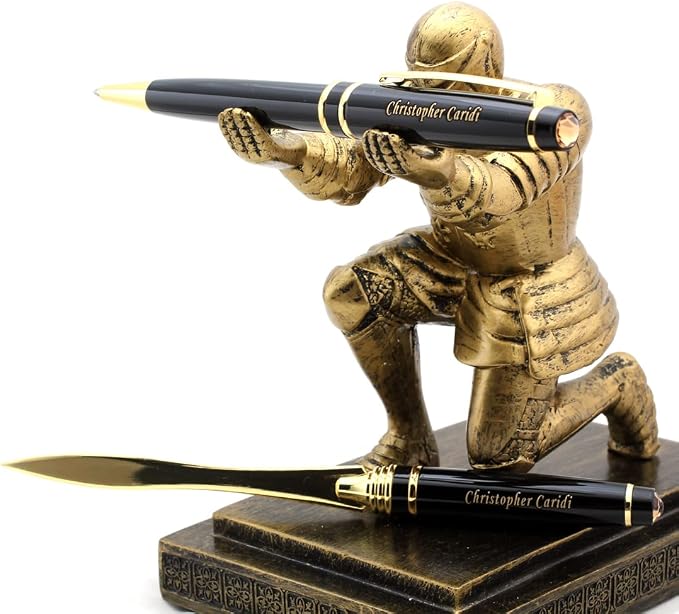 Custom Engraved Executive Pen Gift Set – Personalized Brass Ballpoint Pen with Matching Paper Tool – Elegant Gift Box (Black)