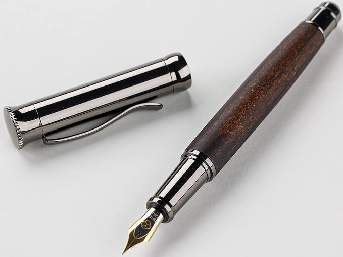 Executive Classic Style Fountain pen - Gun Grey Polished metal with Artisanal Wood - Includes Converter Piston and 6 Ink Cartridges (Walnut)